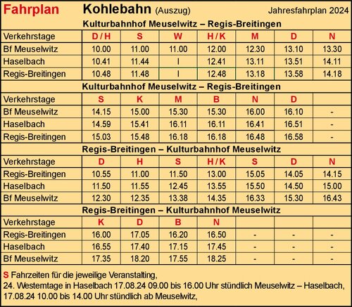 Fahrplan - Verein Kohlebahnen e.V.