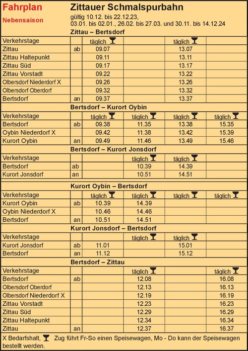 Fahrplan - Zittauer Schmalspurbahn