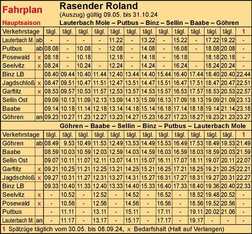 Fahrplan - Rügensche BäderBahn