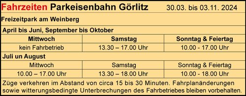 Fahrplan - Parkeisenbahn Görlitz